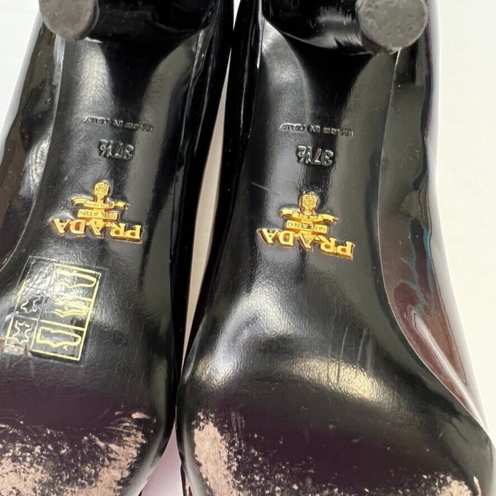 Prada Pump Women 7.5 Leather Patent Italy Buckle Square Heel Shiny Ombre Core Go - Picture 11 of 14